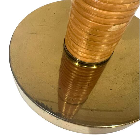 Rattan MCM Table Lamp Vintage Brass Trim Tiki BOHO Beige Gold Mid Century 28" - Picture 4 of 14